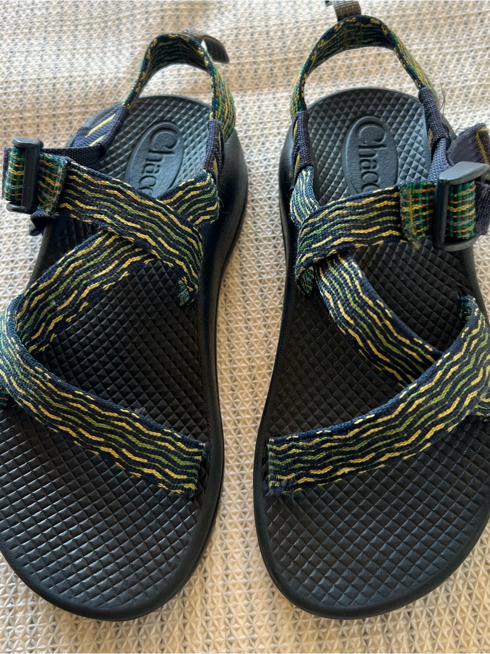 Chaco Kids Sandals Black with Green and Yellow Straps